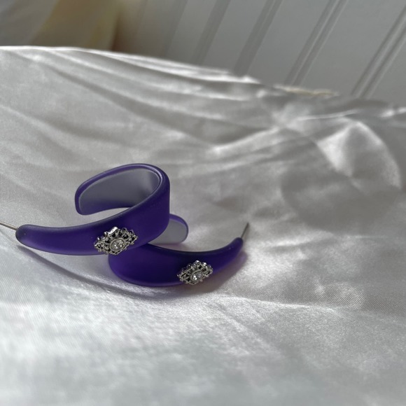 Purple Lucite Statement Earrings with Silver Sparkle Accents - Picture 2 of 4